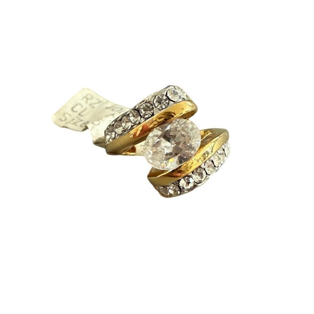 NWT Vintage 14kt Gold Plated Cubic Zirconia Ring #5 Oval Solitaire Statement